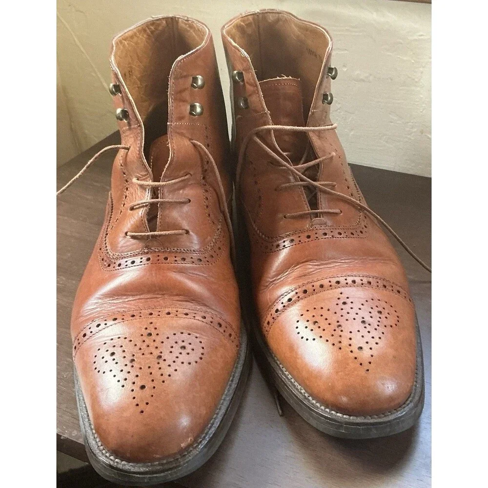 Vintage Cole Haan 10116 Italy Mens 12 M Brown Leather Wingtip Brogue Dress Boots - Picture 6 of 7